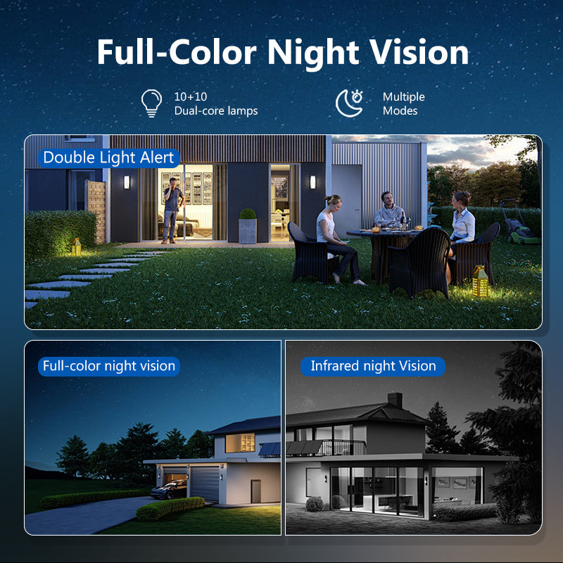 Advertisement for full-color night vision technology with outdoor scenes and text highlighting features.