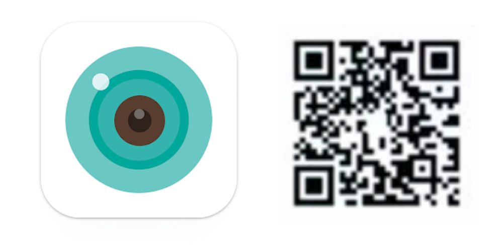 Camera icon and QR code on a white background