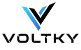 Logo of Voltky with a stylized 'V' and brand name on a white background