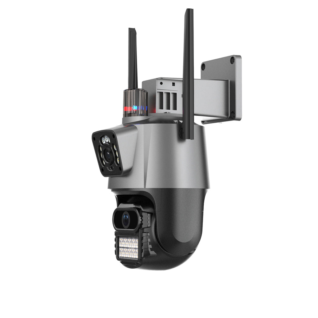 Outdoor security camera with multiple cameras on a white background