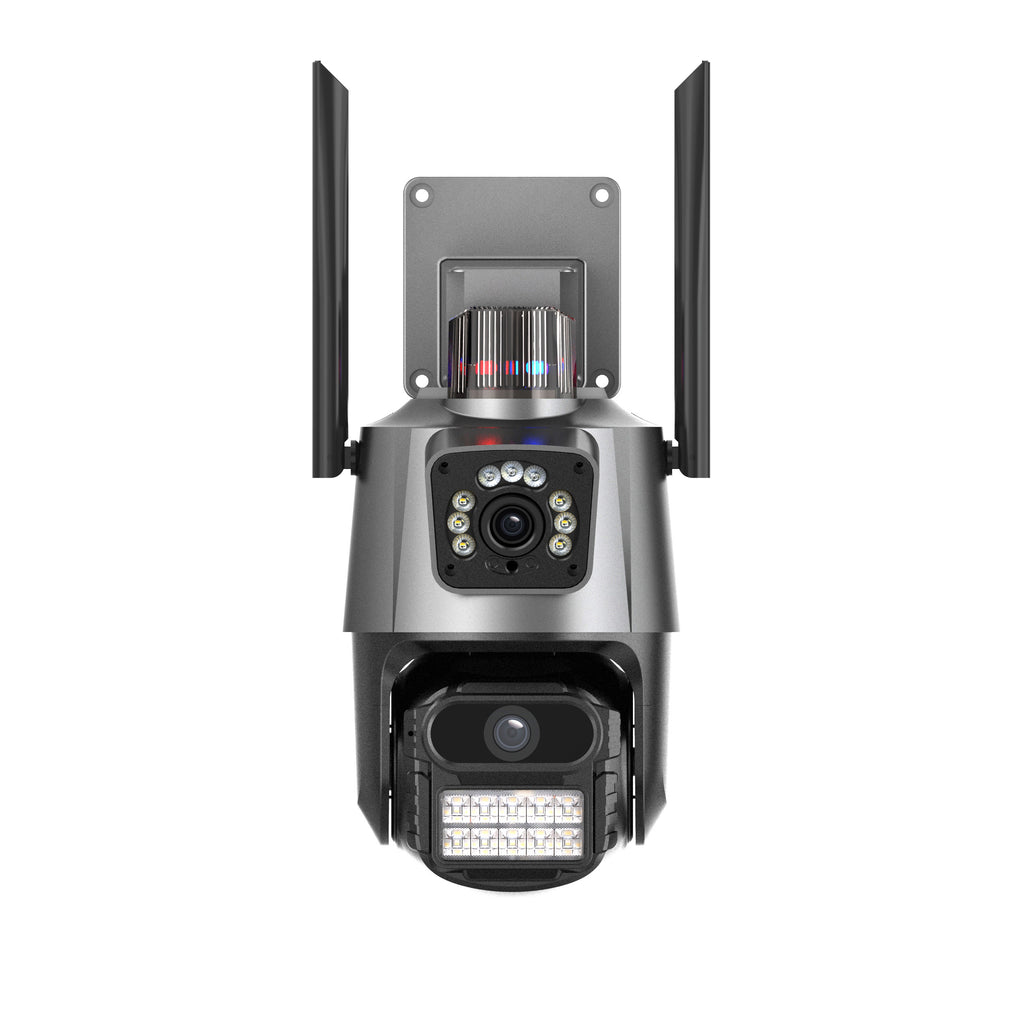 Security camera with multiple lenses on a white background